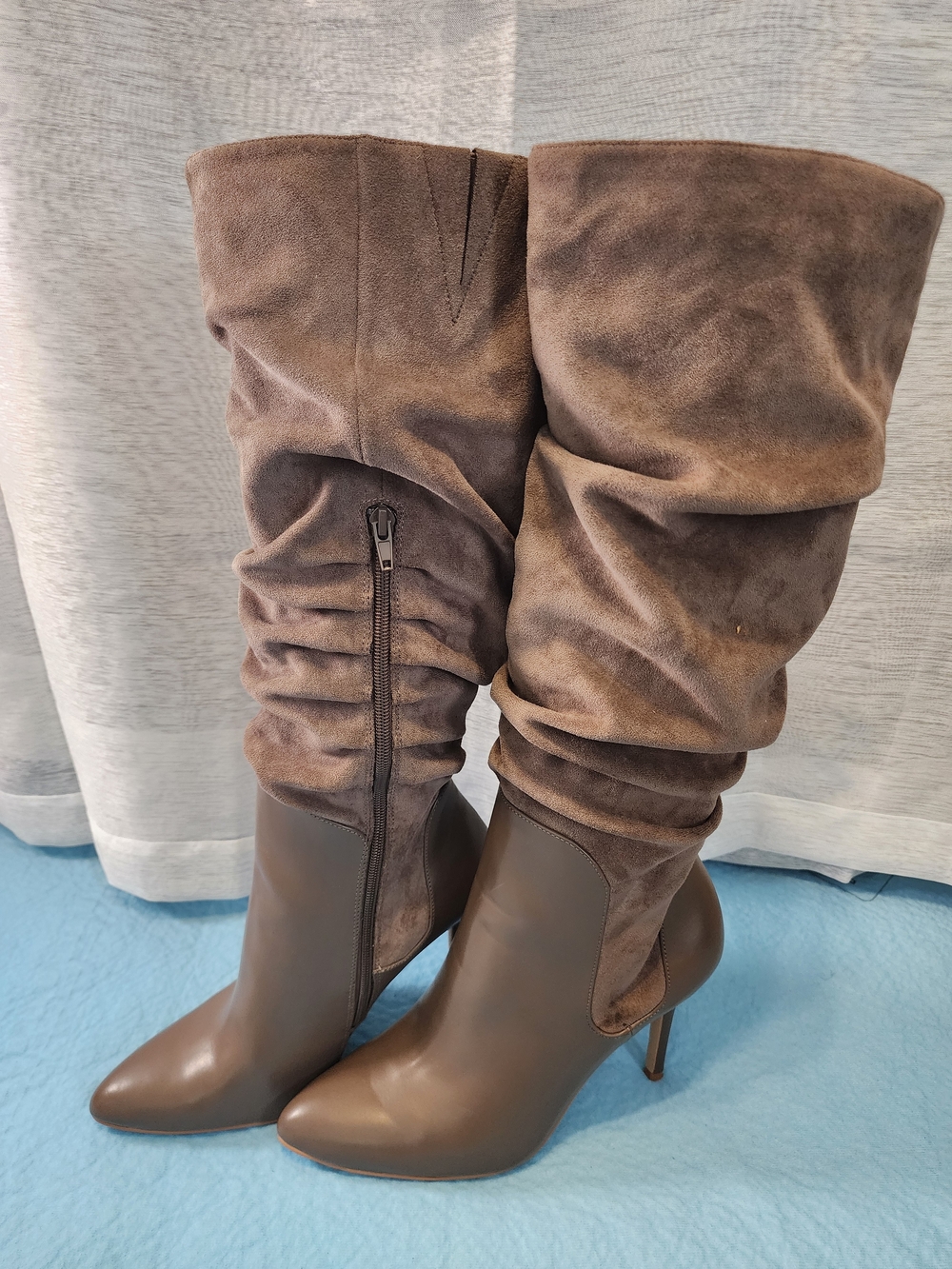 Charles by Charles David Taupe Brown Slouchy Knee-High Heeled Boots